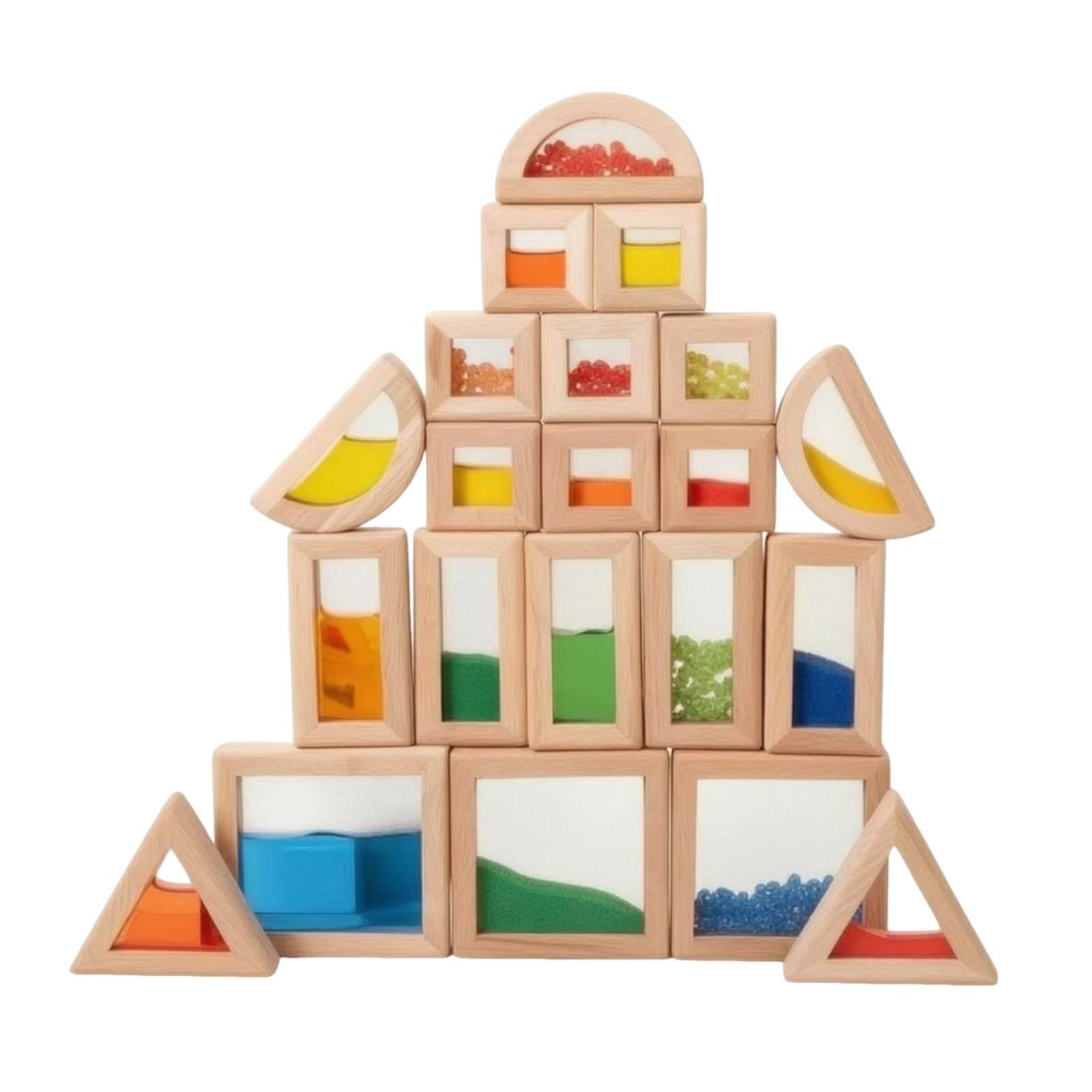 Wooden Blocks Stacking - 22 Pieces Wooden Sensory Blocks Clear