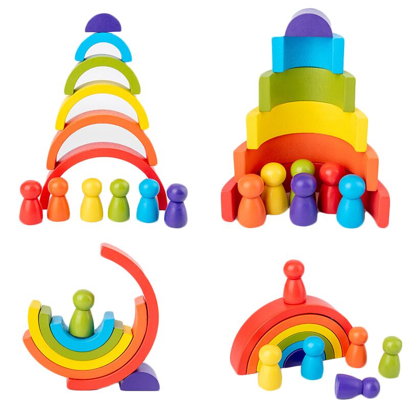 DIY children's wooden rainbow  - đánh giá và giá Wooden Blocks Stacking